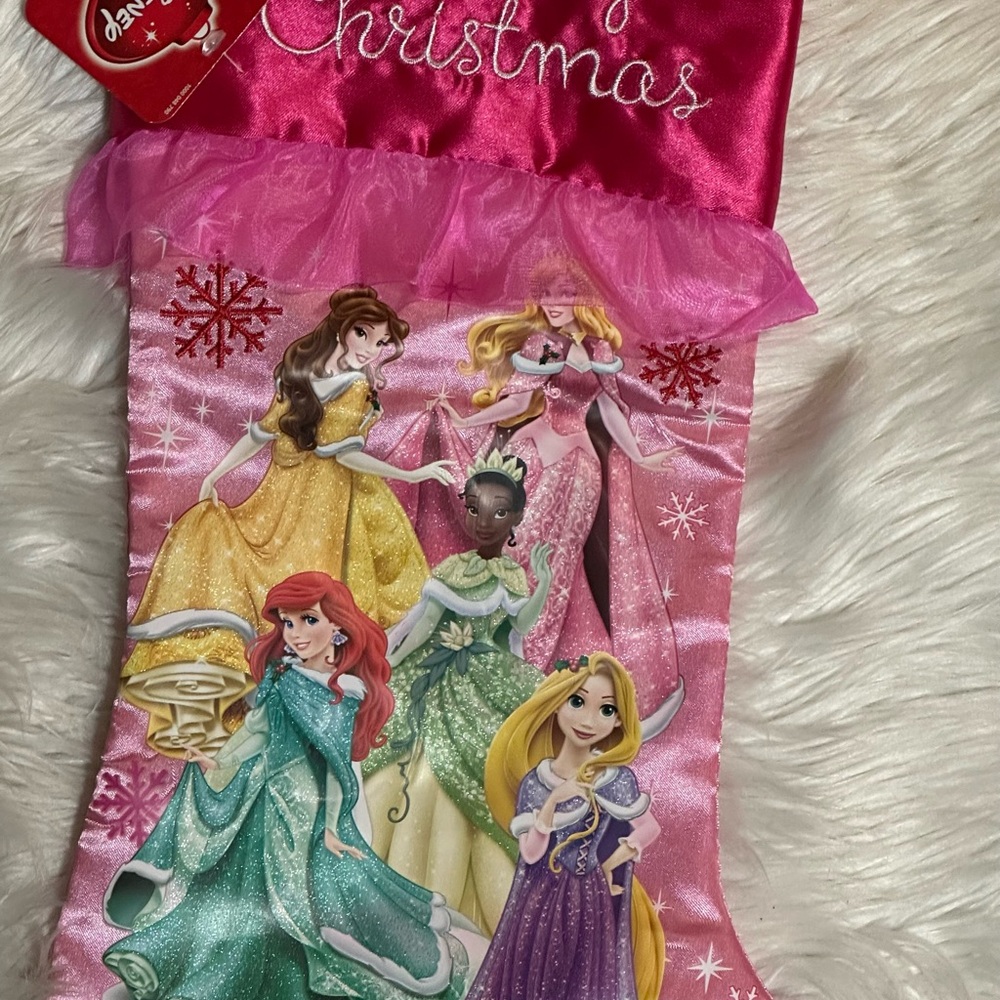 Disney Princess Pink and Purple Holiday Stocking with Glitter Princesses